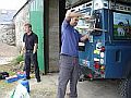 Martin fitting the gas bottle to the Land Rover